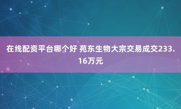 在线配资平台哪个好 苑东生物大宗交易成交233.16万元